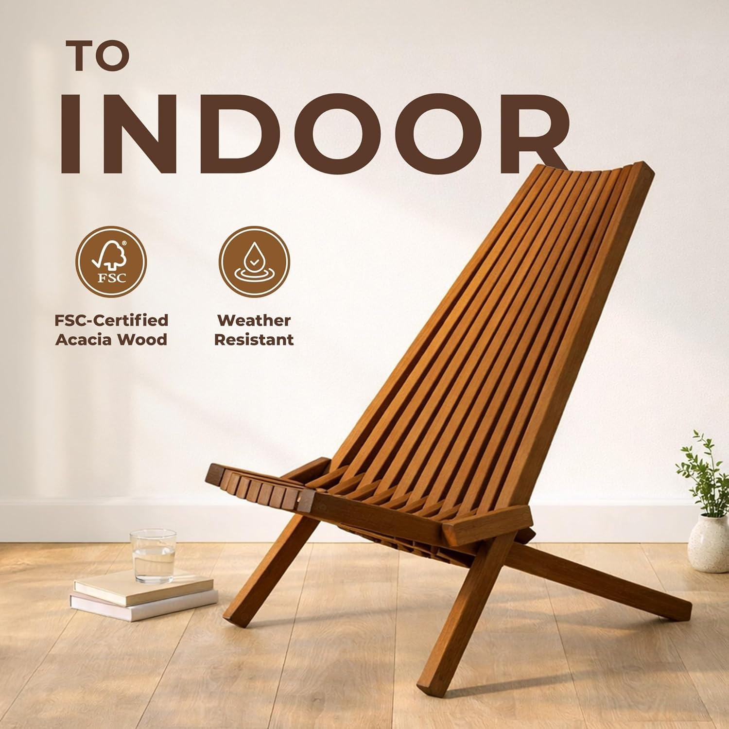 image:imageMelino Wooden Folding Tamarack Chairs FSC Certified Acacia Low Profile Adirondack Chairs Wood Folding Chair for Outdoor Patio Porch Pool Backyard Garden Balcony and Deck Chestnut Single1 Chair Chestnut