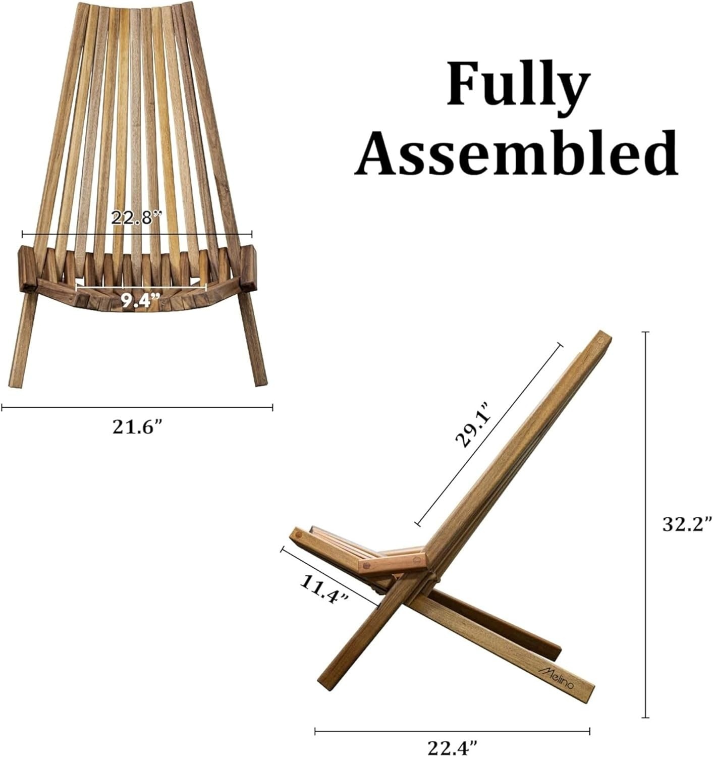 image:imageMelino Wooden Folding Tamarack Chairs FSC Certified Acacia Low Profile Adirondack Chairs Wood Folding Chair for Outdoor Patio Porch Pool Backyard Garden Balcony and Deck Chestnut Single1 Chair Natural