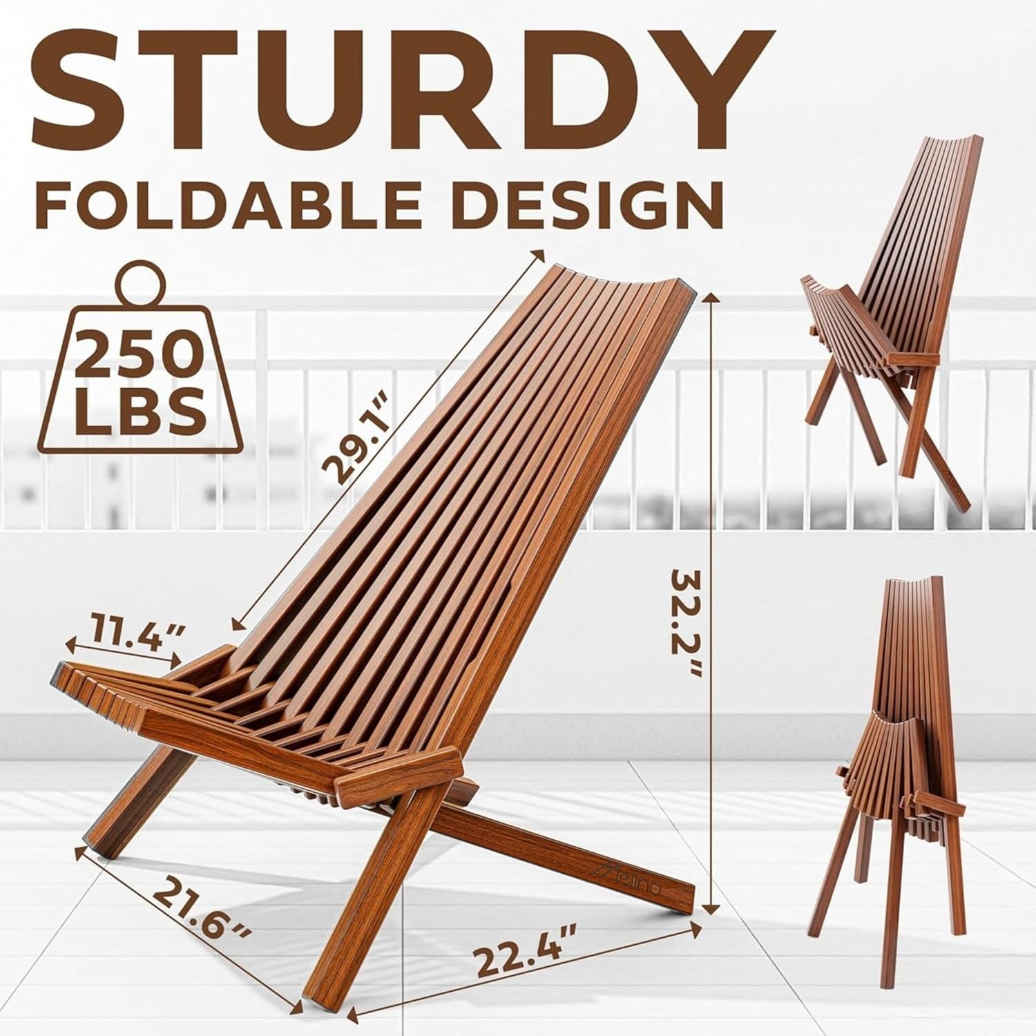 image:imageMelino Wooden Folding Tamarack Chairs FSC Certified Acacia Low Profile Adirondack Chairs Wood Folding Chair for Outdoor Patio Porch Pool Backyard Garden Balcony and Deck Chestnut Single2 Pack Chestnut