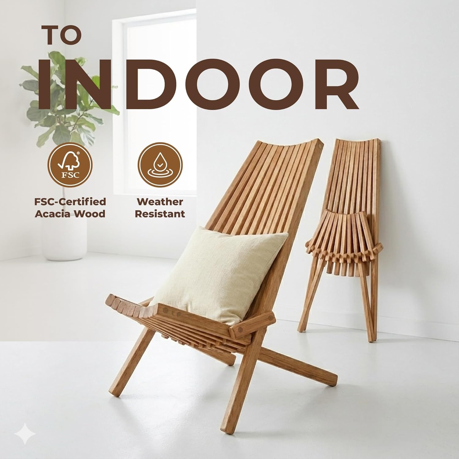 image:imageMelino Wooden Folding Tamarack Chairs FSC Certified Acacia Low Profile Adirondack Chairs Wood Folding Chair for Outdoor Patio Porch Pool Backyard Garden Balcony and Deck Chestnut Single2 Pack Natural