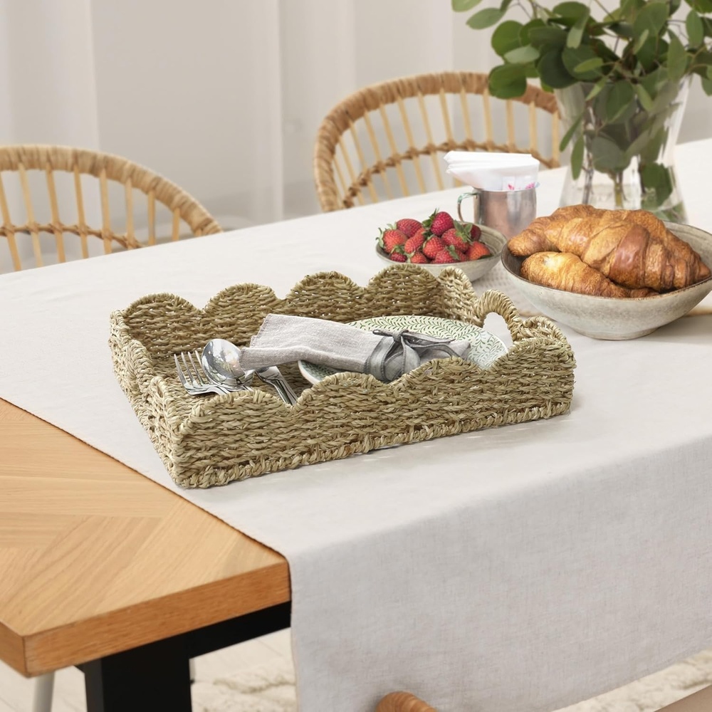 image:imageHOMESTEAD 3 Water Hyacinth Woven Baskets with Wooden Shelf