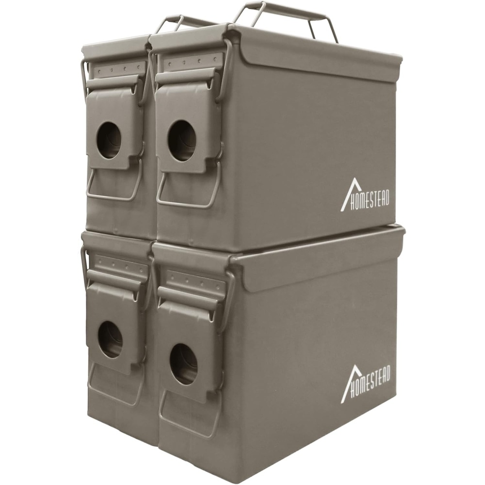 image:imageHOMESTEAD 50 Cal Metal Ammo Can 4 Pack M2A1 Military Steel Ammo Storage Box Airtight and WaterResistant Ammunition Dark Brown ColorDark Brown