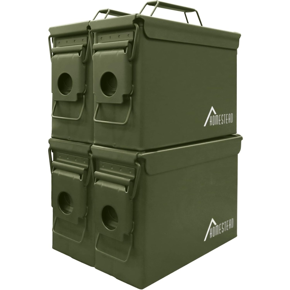 image:imageHOMESTEAD 50 Cal Metal Ammo Can 4 Pack M2A1 Military Steel Ammo Storage Box Airtight and WaterResistant Ammunition Dark Brown ColorGreen