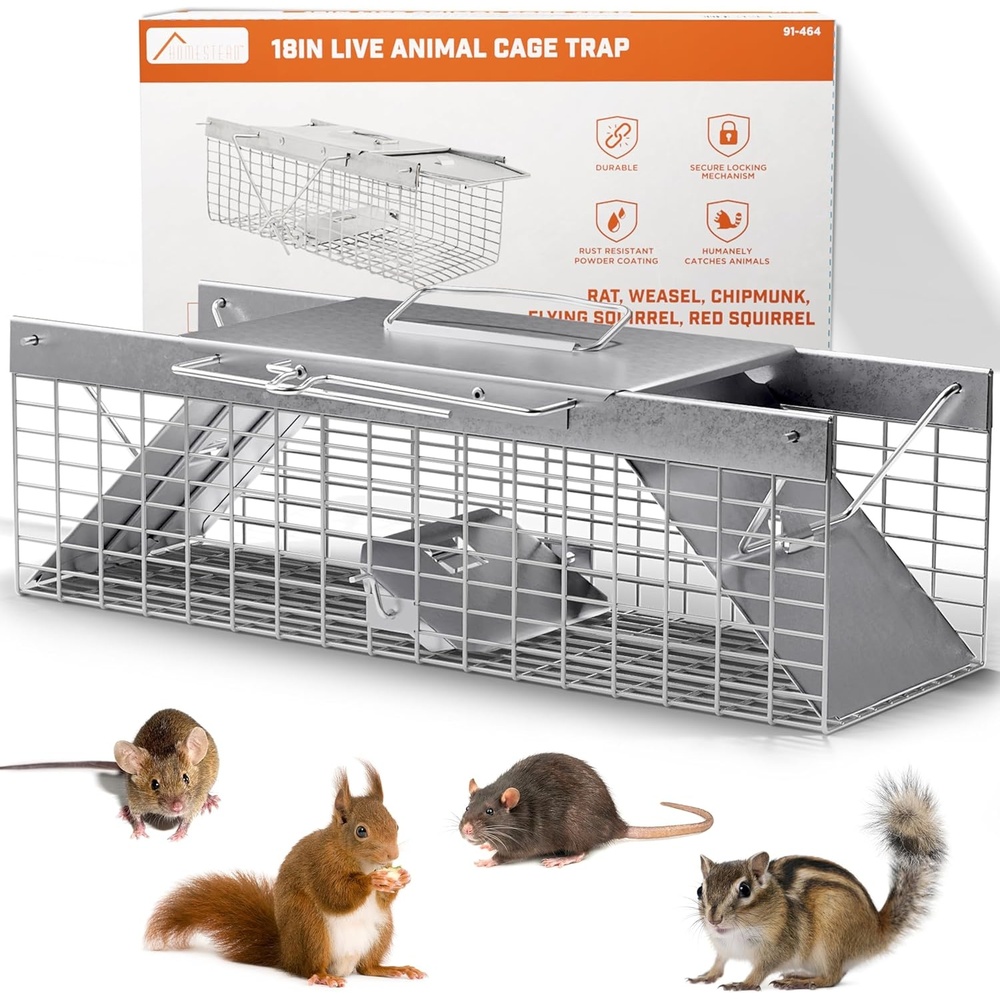 image:imageHOMESTEAD Heavy Duty Live Trap Professional Style OneDoor Live Animal Traps for Rabbit Squirrel Possum Skunk Kitten Mink Small18 inch