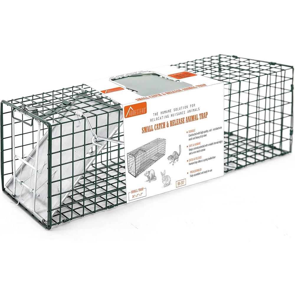 image:imageHOMESTEAD Heavy Duty Live Trap Professional Style OneDoor Live Animal Traps for Rabbit Squirrel Possum Skunk Kitten Mink Small24 inch