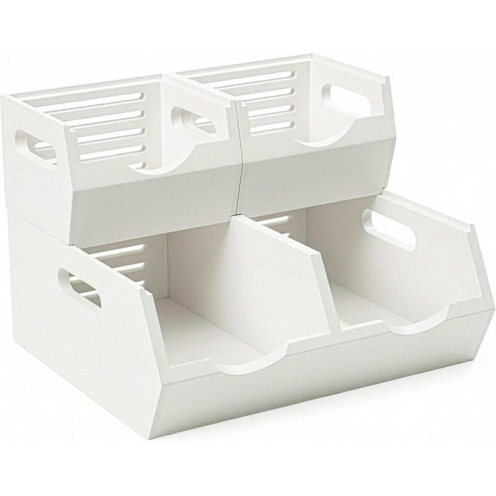 image:imageHOMESTEAD Stackable Solid Wood Storage Bins for Pantry amp Countertop Ventilated Potato and Onion Organizer with Handles Wooden Produce Storage Containers NaturalWhite