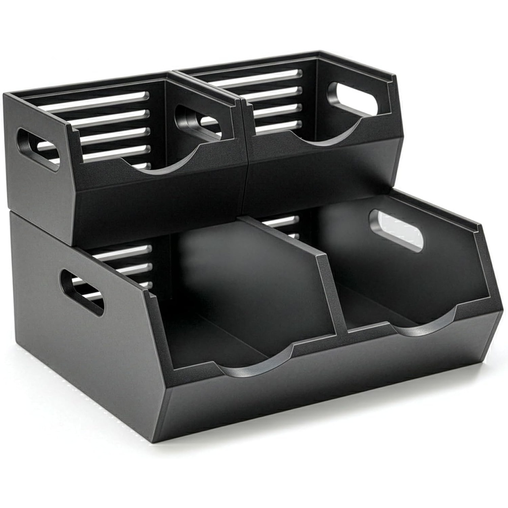 image:imageHOMESTEAD Stackable Solid Wood Storage Bins for Pantry amp Countertop Ventilated Potato and Onion Organizer with Handles Wooden Produce Storage Containers NaturalBlack