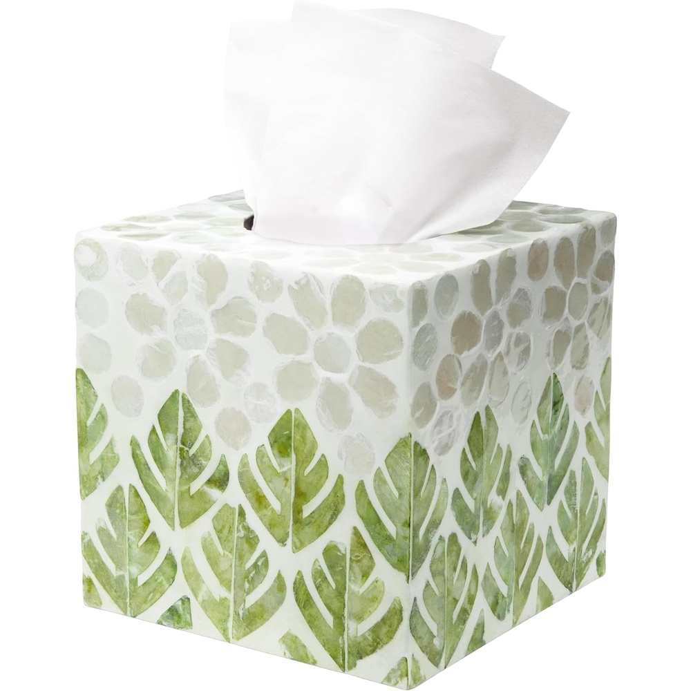 image:imageHOMESTEAD Tissue Box Cover Square Decorative Facial Tissues Holder for Bathroom Table Kitchen Office Car with Bottom Slider 54 x 54 x 57 inch Green Leaf