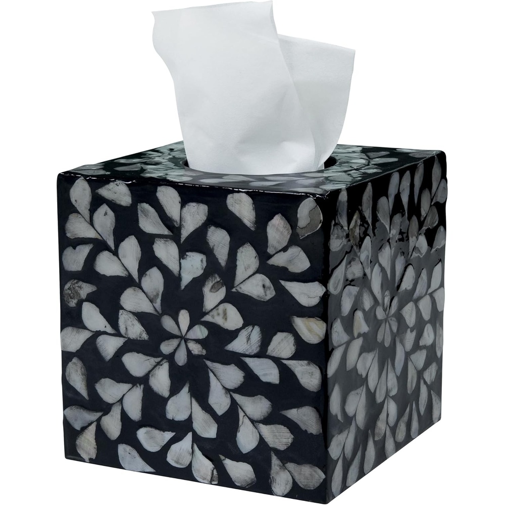 image:imageHOMESTEAD Tissue Box Cover Square Decorative Facial Tissues Holder for Bathroom Table Kitchen Office Car with Bottom Slider 54 x 54 x 57 inch White Vine