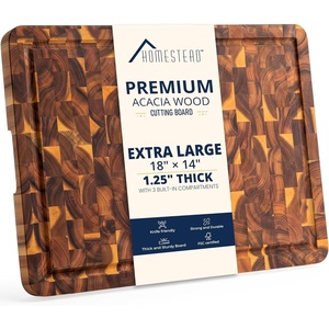 image:imageHOMESTEAD End Grain Acacia Wood Cutting Board for Kitchen 18x14x125 in Large Butcher Block Chopping Board for Meat Vegetables with Juice Groove Sorting Compartments Handles KnifeFriendly SurfaceNatural