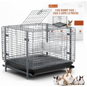 image:imageHOMESTEAD Rabbit Cage with PullOut Tray  24 Inch Bunny Cage Metal Rabbit Breeding Cage Dual Access Doors Waterproof Bottom amp Urine Guard
