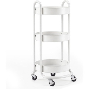 image:imageHOMESTEAD Round Rolling Cart 3 Tier Metal Utility Cart with Lockable Wheels  60 lb Heavy Duty Powder Coated Steel Frame 15 Diameter  Storage Organizer for Living Room Kitchen Bedroom WhiteWhite
