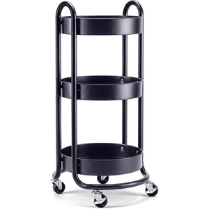 image:imageHOMESTEAD Round Rolling Cart 3 Tier Metal Utility Cart with Lockable Wheels  60 lb Heavy Duty Powder Coated Steel Frame 15 Diameter  Storage Organizer for Living Room Kitchen Bedroom WhiteCharcoal Black