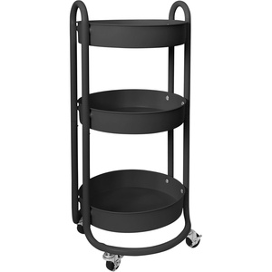 image:imageHOMESTEAD Round Rolling Side Table Cart 3 Tier Metal Utility 60 lb Heavy Duty 15 Diameter Lockable 360 Casters PowderCoat Storage for Kitchen Bedroom Office Bath 157 x 149 x 315 Black