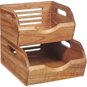 image:imageHOMESTEAD Stackable Solid Wood Storage Bins for Pantry amp Countertop Ventilated Potato and Onion Organizer with Handles Wooden Produce Storage Containers NaturalNatural