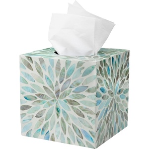 image:imageHOMESTEAD Tissue Box Cover Square Decorative Facial Tissues Holder for Bathroom Table Kitchen Office Car with Bottom Slider 54 x 54 x 57 inch Aqua Flower