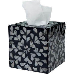 image:imageHOMESTEAD Tissue Box Cover Square Decorative Facial Tissues Holder for Bathroom Table Kitchen Office Car with Bottom Slider 54 x 54 x 57 inch White Vine